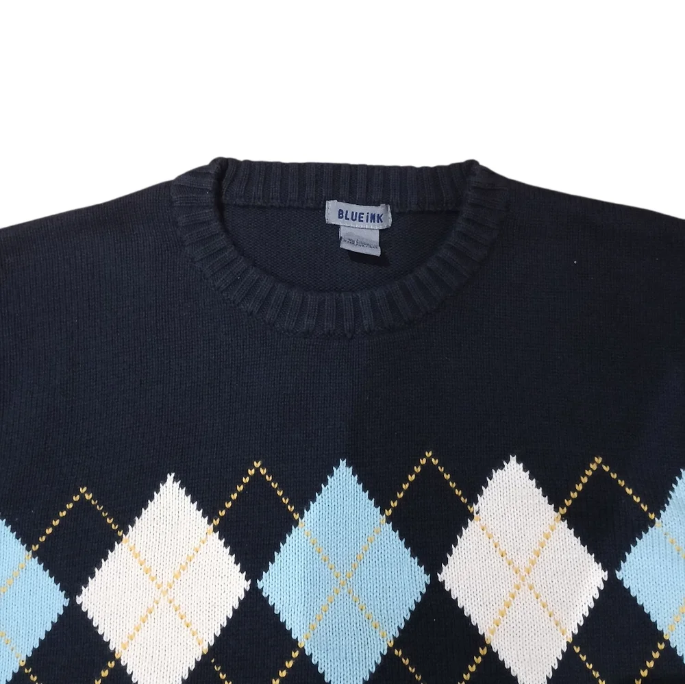 Blueink Men's Cotton Blue Argyle Crewneck Sweater - Picture 3 of 5